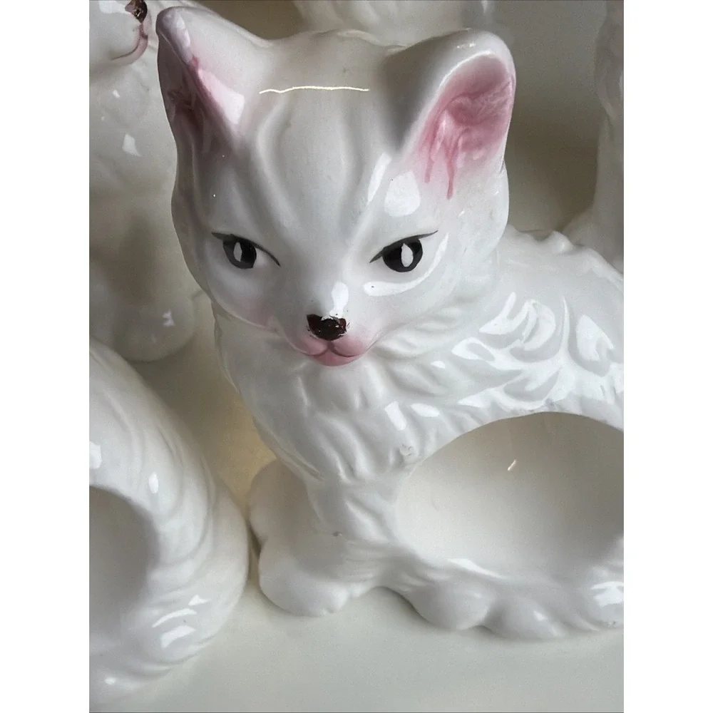 Abbott Kitten/Cat/Kitty Napkin Rings Set Of 7 Vintage 80's Porcelain,‎ Ceramic